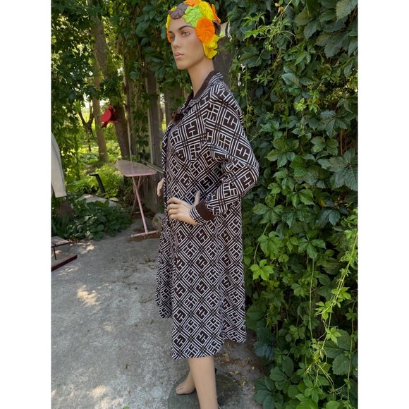 60s 70s Francoise Desarbre Wool Blend Knit Dress Brown Ivory Geometric France - Picture 8 of 16